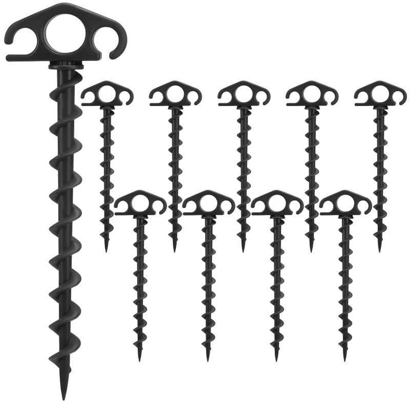 COBARYEN Tent Stakes Ground Anchors Screw in  10 Pack Sand Stakes for Beach 9.4 Inch Heavy Duty Spiral Tent Pegs for Camping  Party  Hiking  Outdoor Decoration (10  Black) - Image 1